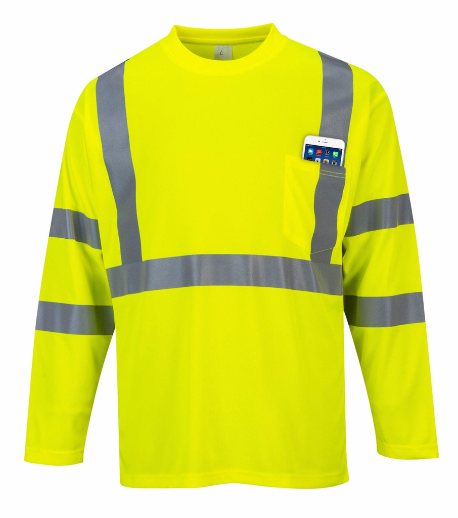Portwest Hi-Vis Long Sleeve Ribbed Cuff T-Shirt, Class 3, Yellow