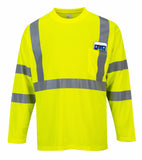 Portwest Hi-Vis Long Sleeve Pocket T-Shirt, Class 3, Yellow