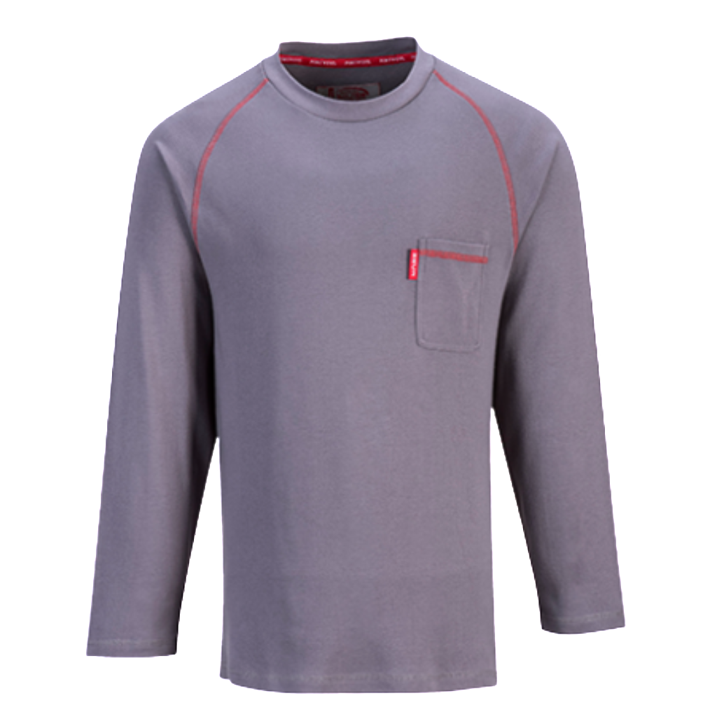 Portwest Flame Resistant Bizflame Crew Neck T-shirt Long Sleeve- Gray