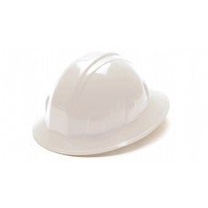 Pyramex Full Brim Hard Hat 4 Point Ratchet Suspension, White (CASE 12)