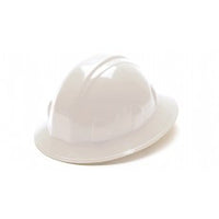 Pyramex Full Brim Hard Hat 4 Point Ratchet Suspension, White (CASE 12)