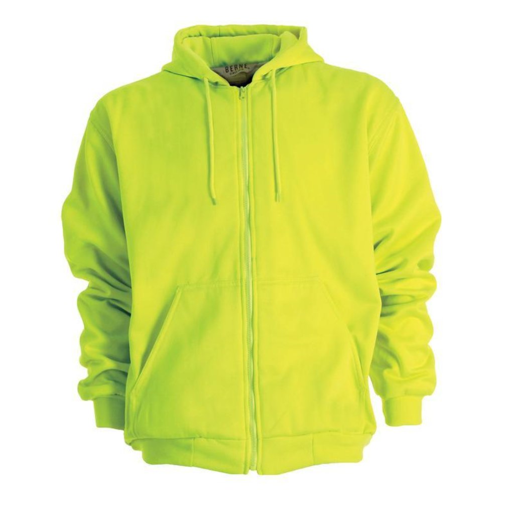Berne Original Hooded with Zipper Sweatshirt Hi Vis Lime HVF101YW